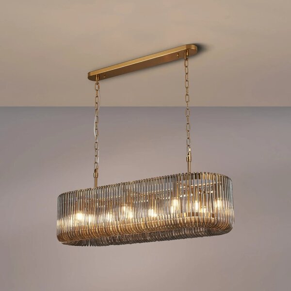 Verne 100 x 35 cm Oval Linear Ceiling Pendant Light In Brass Finish With Smoked Glass