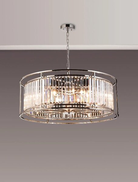 Crown 80 cm Convertible Pendant Or Semi Flush Light In Polished Nickel Finish with Crystal Glass