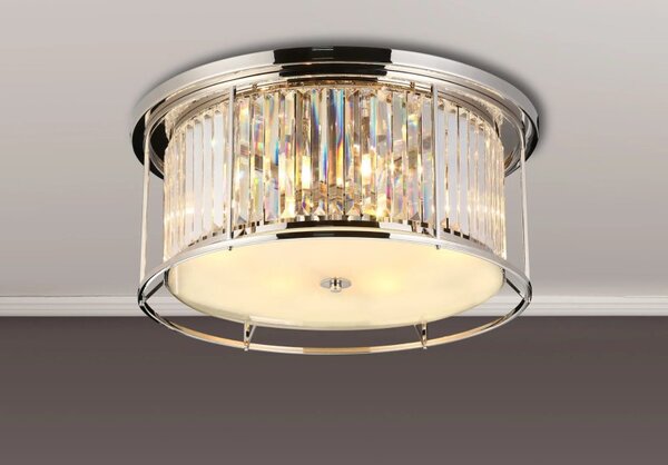 Crown 65 cm Flush Ceiling Light In Polished Nickel Finish With Clear Crystal Glass