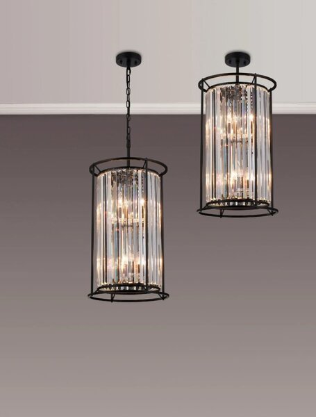 Crown 36 cm Convertible 2 Tier Pendant Or Semi Flush Light In Black Finish with Crystal Glass