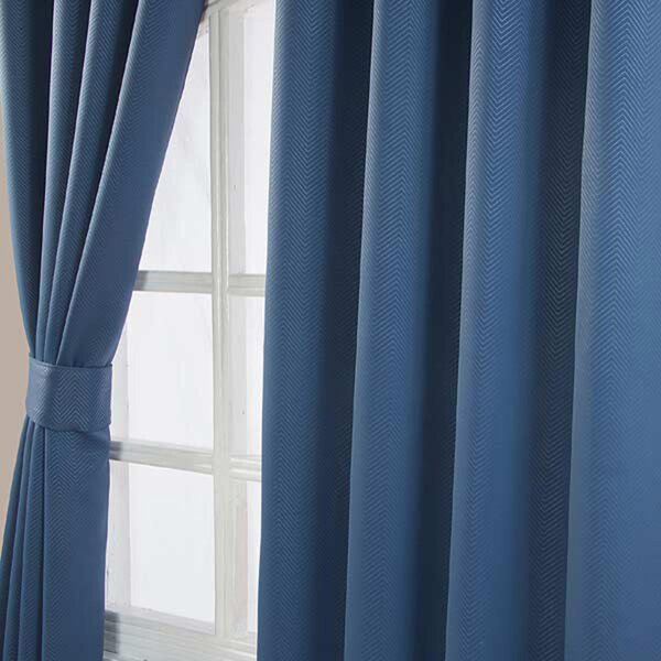 Navy Blue Herringbone Chevron Blackout Curtains Eyelet Style, 46x72"