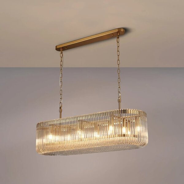 Verne 100 x 35 cm Oval Linear Ceiling Pendant Light In Brass Finish With Clear Glass