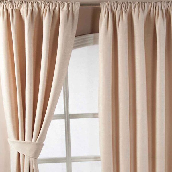 Homescapes Natural Chenille Pencil Pleat Lined Curtains Pair, 66 x 72"