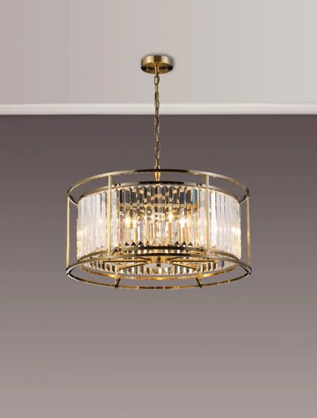 Crown 65 cm Convertible Pendant Or Semi Flush Light In Antique Brass Finish with Crystal Glass