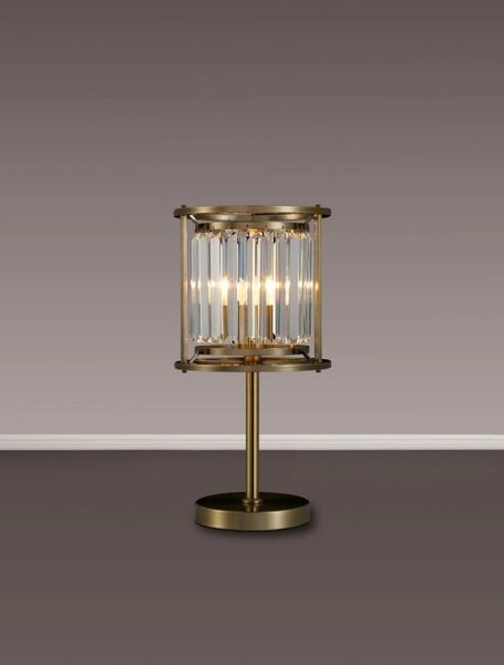 Crown Table Lamp In Antique Brass Finish With Clear Crystal Glass