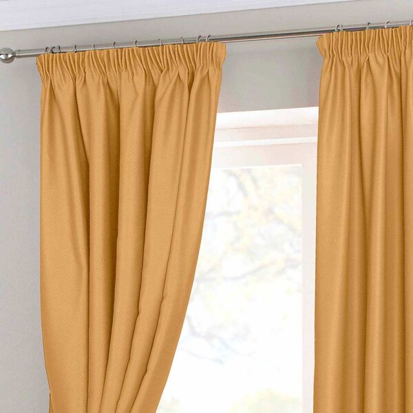 Mustard Yellow Herringbone Chevron Blackout Curtains Pencil Pleat, 46x72"