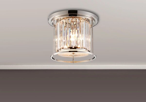 Crown 36 cm Flush Ceiling Light In Polished Nickel Finish With Clear Crystal Glass