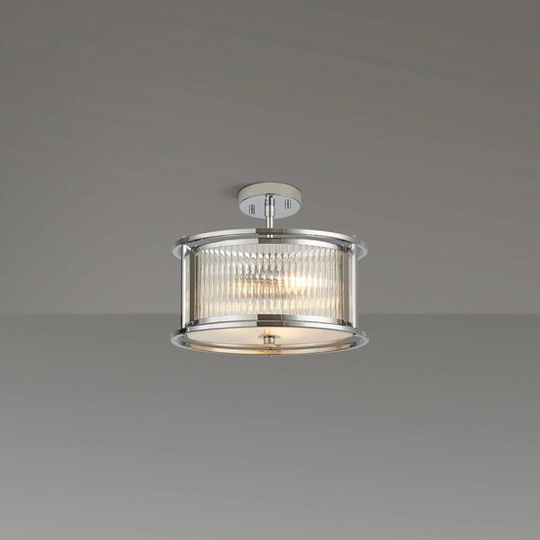 Arcade 35 cm Round Convertible Ceiling Light In Chrome Finish With Clear Ribbed Glass Panels