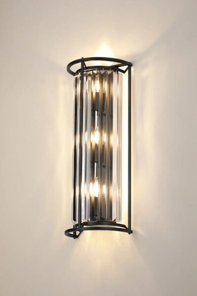 Crown 57 cm Tall Wall Light In Black Finish With Clear Crystal Glass