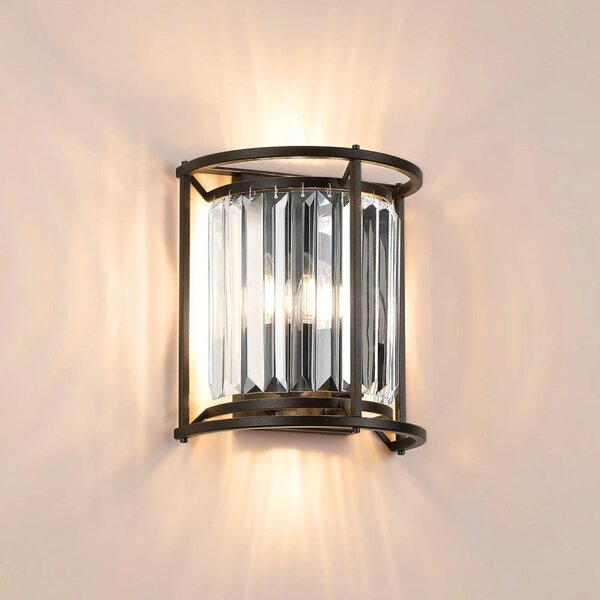 Crown Wall Light In Black Finish With Clear Crystal Glass