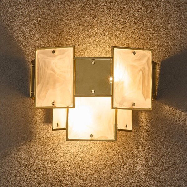 Swiss Wall Light With Metal And White Alabaster Glass Panels