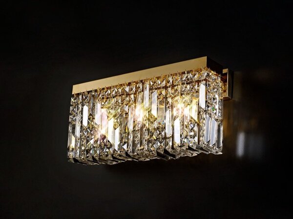 Baden 50 x 24 cm Rectangular Large Wall Lamp In Gold Finish With Crystal Glass