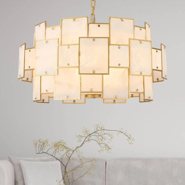 Swiss 74 cm Round Pendant Or Semi Flush With White Alabaster Panels