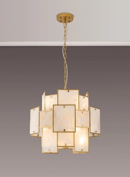 Swiss 45 cm Round Pendant Or Semi Flush With White Alabaster Panels