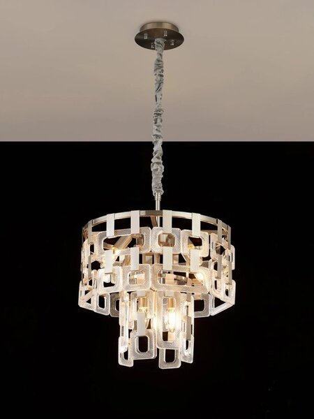 Italica 41 cm 2 Tier Round Pendant In Satin Nickel Finish With Clear Glass