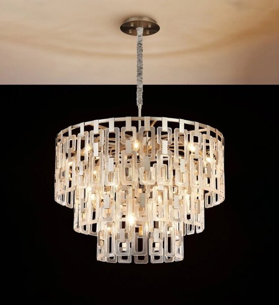 Italica 83 cm 3 Tier Round Pendant In Satin Nickel Finish With Clear Glass