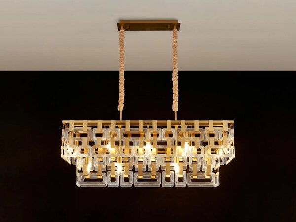 Italica 100 x 33 cm Rectangular Pendant In Matt Gold Finish With Clear Glass