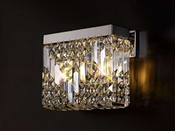 Baden 29 x 13 cm Rectangular Small Wall Light In Polished Chrome Finish With Crystal Glass