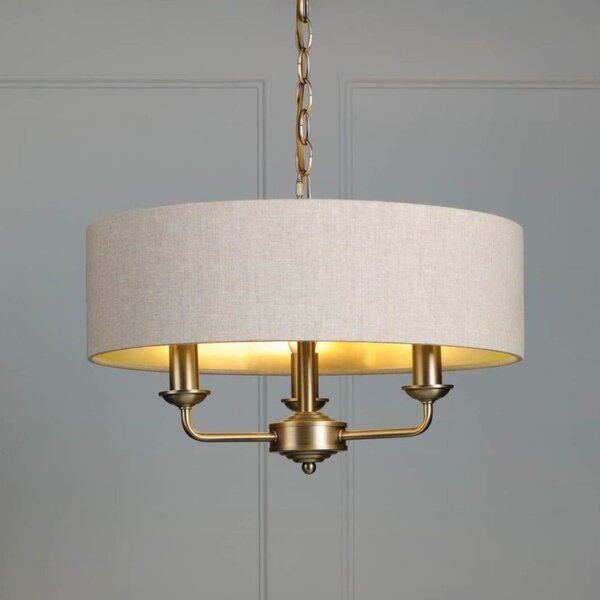 Sorrento Antique Brass 3 Light Armed Fitting Ceiling Light with Natural Shade LA3756751-Q