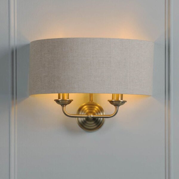 Sorrento 2 Light Wall Light In Matt Antique Brass With Natural Shade LA3756753-Q
