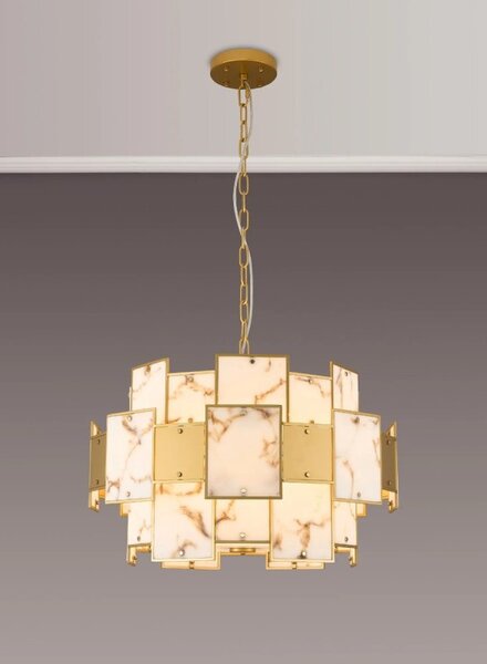 Swiss 59 cm Round Pendant Or Semi Flush With Metal And Faux Gold And Brown Alabaster Panels