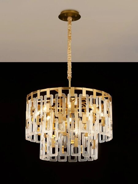 Italica 63 cm 2 Tier Round Pendant In Matt Gold Finish With Clear Glass