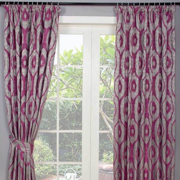 Pink and Silver Jacquard Curtain Abstract Ikat Design Fully Lined - 46" X 54" Drop