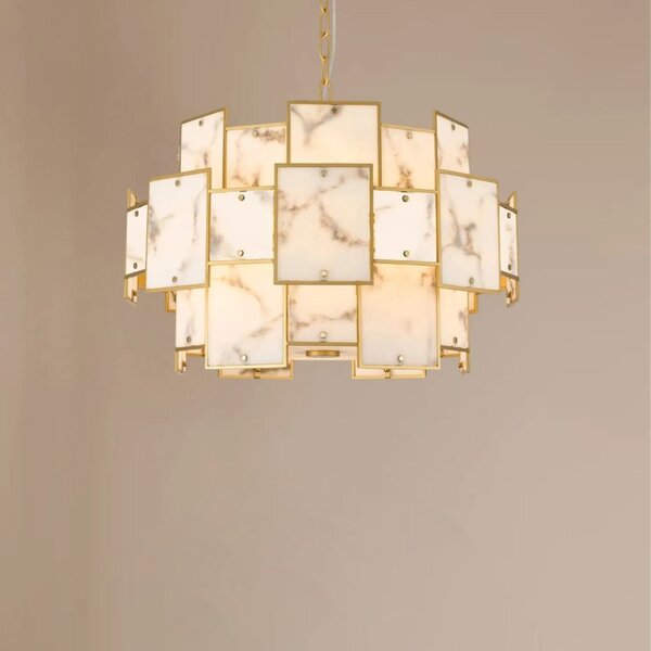 Swiss 59 cm Round Pendant Or Semi Flush With White And Gray Alabaster Panels