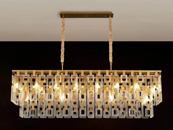 Italica 150 x 33 cm Rectangular Pendant In Matt Gold Finish With Clear Glass