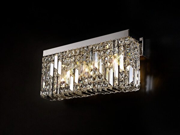 Baden 50 x 24 cm Rectangular Large Wall Lamp In Polished Chrome Finish With Crystal Glass