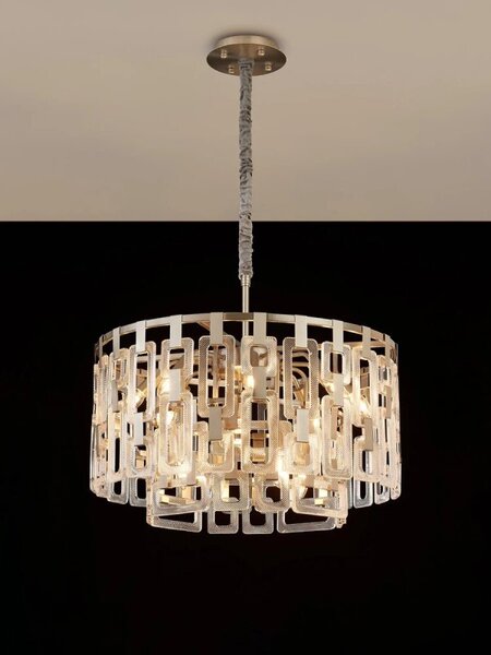 Italica 63 cm 2 Tier Round Pendant In Satin Nickel Finish With Clear Glass