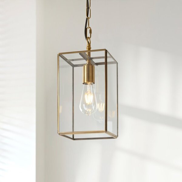 Endon 119142 Hammond Ceiling Pendant Lantern In Aged Brass With Clear Glass