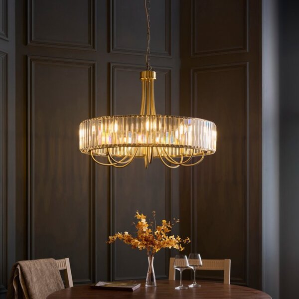 Endon 119611 Visconti 8 Light Ceiling Pendant Light In Antique Brass Finish With Clear Glass