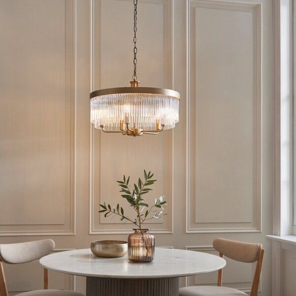 Endon 119110 Clermont 5 Light Ceiling Pendant Light In Warm Brass Finish With Glass Rods