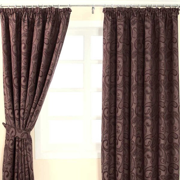 Purple Jacquard Curtain Traditional Paisley Design Fully Lined - 46" X 72" Drop