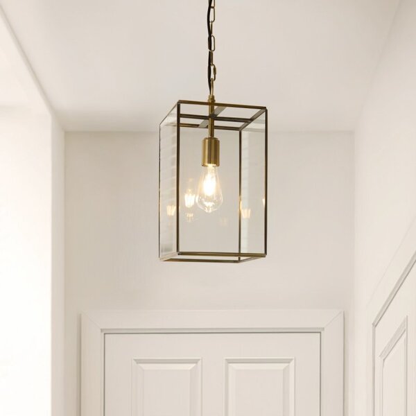 Endon 119141 Hammond Grand Ceiling Pendant Lantern In Aged Brass With Clear Glass