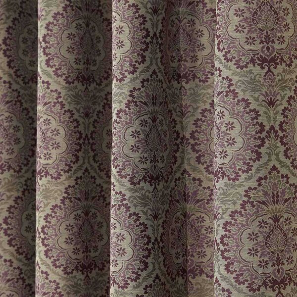 Purple Jacquard Curtain Floral Damask Design Fully Lined - 46" X 72" Drop