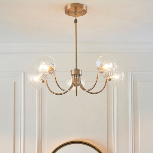 Endon 119210 Hague 5 Light Ceiling Pendant Light In Antique Brass With Twisted Glass Shades