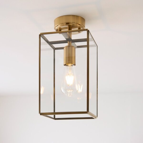 Endon 119143 Hammond Flush Ceiling Lantern In Aged Brass With Clear Glass