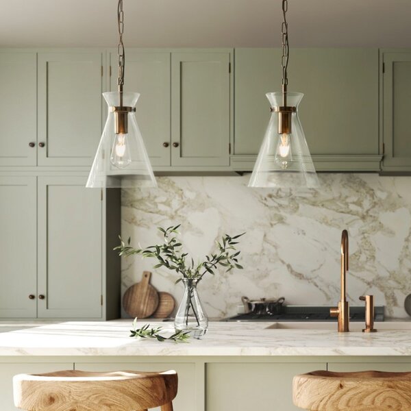 Endon 112859 Harlow Ceiling Pendant Light In Brushed Aged Brass With Glass Shade