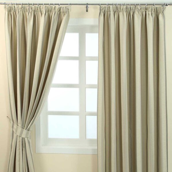 Cream Jacquard Curtain Modern Striped Design Fully Lined - 46" X 54" Drop