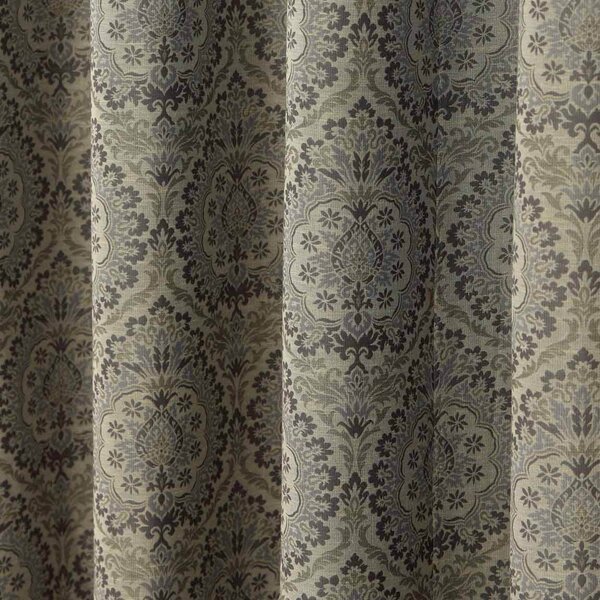 Grey Jacquard Curtain Floral Damask Design Fully Lined - 46" X 54" Drop