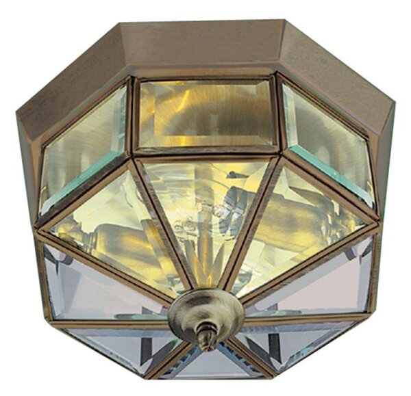 Searchlight 8235AB Flush Ceiling Light In Antique Brass With Bevelled Glass