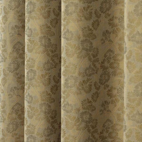 Gold Jacquard Curtain Vintage Floral Design Fully Lined - 46" X 72" Drop