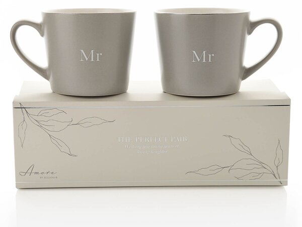 Amore Set of 2 Grey Mr & Mr Mugs Grey