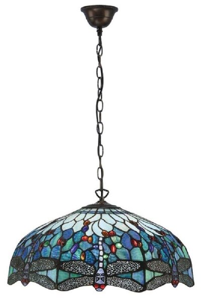Interiors 1900 66148 Dragonfly Blue Large 3 Light Ceiling Pendant In Bronze
