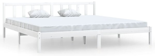 Bed Frame without Mattress White Solid Wood Super King Size