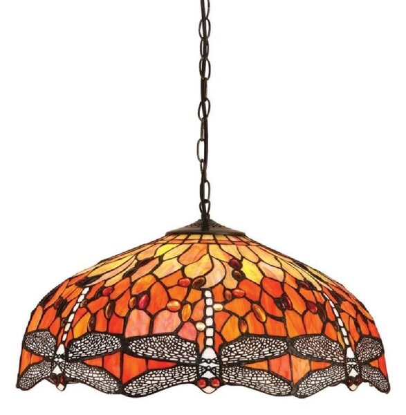 Interiors 1900 64082 Dragonfly Flame Tiffany Large 3 Light Pendant Ceiling Light In Bronze With Shade