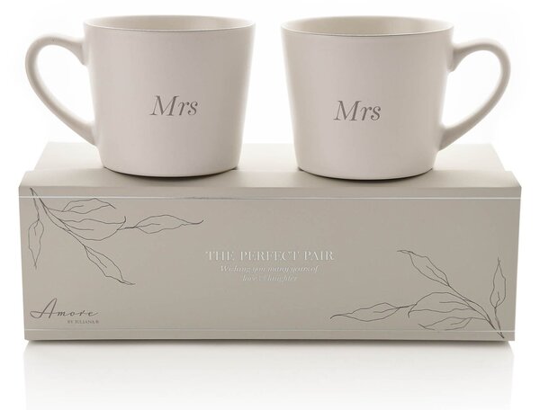 Amore Set of 2 White Mrs & Mrs Mugs White