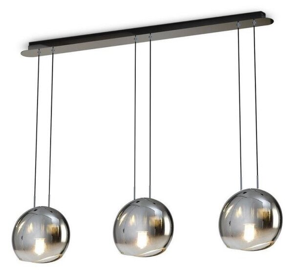 Mantra M6189 Lens 3 Light Linear Ceiling Light In Polished Chrome With Glass And Graphite